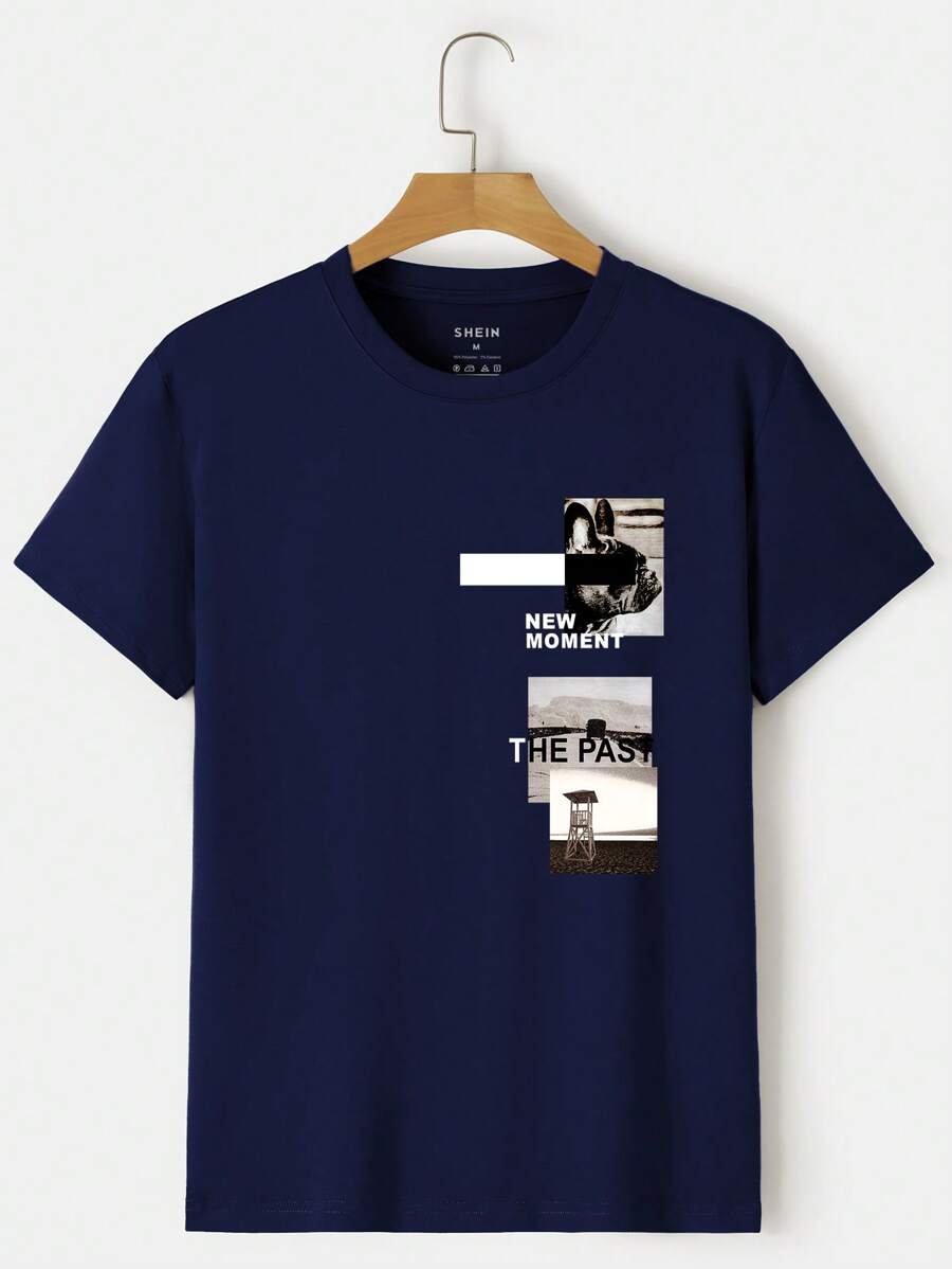 Áo thun nam Thú vật Lá thư Giải trí - Màu xanh hải quân - Xem 1