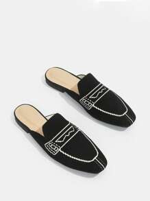 幾何圖案針織樂福穆勒鞋 - 黑與白 - 查看 1