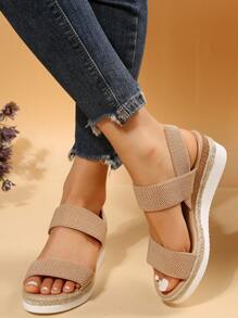 Giày nữ mùa hè mới, giày lười co giãn, đế xuồng chống thấm nước, giày sandal đế xuồng đế xuồng thông thường cho nữ - Màu Khaki - Xem 2