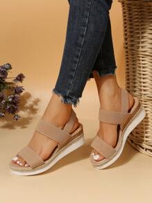 Giày nữ mùa hè mới, giày lười co giãn, đế xuồng chống thấm nước, giày sandal đế xuồng đế xuồng thông thường cho nữ - Màu Khaki - Xem 3