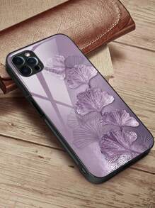 紫色葉子圖案高清印花玻璃手機殼，適用於 iPhone/Samsung/Huawei/Xiaomi/OPPO/OnePlus/Infinix - 紫色 - 查看 2