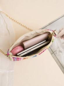 Mini Straw Bag Colour Block Chain Strap Vacation - Multicolor - View 6