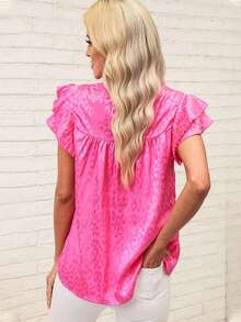 Leopard Jacquard Ruffle Trim Blouse - Pink - View 2