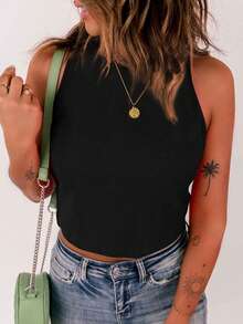 Solid Crop Knit Top - Black - View 3