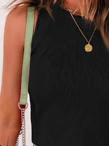 Solid Crop Knit Top - Black - View 5