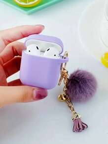 帶有毛球吊飾的實心矽膠套,兼容airpods、airpods1/2和airpods Pro - 紫色 - 查看 1