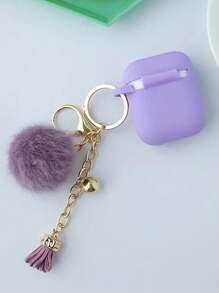 帶有毛球吊飾的實心矽膠套,兼容airpods、airpods1/2和airpods Pro - 紫色 - 查看 4