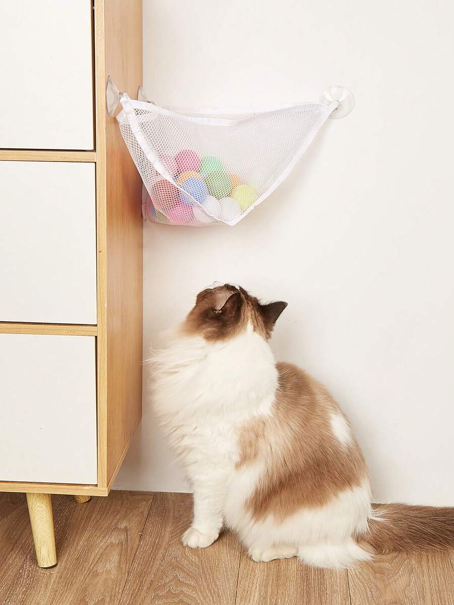 1pc Mesh Suction Cup Pet Toy Storage Bag For Dog And Cat For Toy Storage - White - View 1