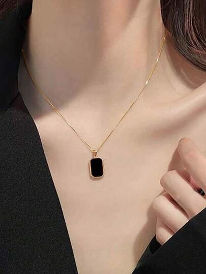 1pc Fashion Stainless Steel Rectangle Pendant Necklace For Women For Daily Decoration