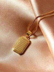 1入組時尚不銹鋼矩形吊墜項鍊適合女士日常裝飾 - 金黃色 - 查看 4