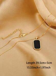 1入組時尚不銹鋼矩形吊墜項鍊適合女士日常裝飾 - 金黃色 - 查看 5