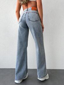 Cottnline High Waist Ripped Straight Leg Jeans - Light Wash - View 2