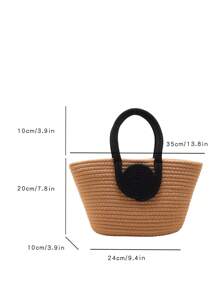 Two Tone Straw Bag Vacation No-closure - Khaki - View 3
