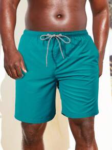 Manfinity Swimmode Men Drawstring Waist Slant Pocket Swim Trunks - Dark Green - View 3