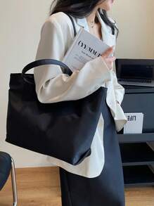 New Fashion Women's Shoulder Bag, Large Capacity Nylon Tote Bag Suitable For Daily Shopping, School Or Commutingback To School,Business Casual, Suitable For Teen Girls Women College StudentsWork , Business, Commute,Outdoors, Travel, Outings, Fashionable Tote Bag With Zipper - Black - View 4