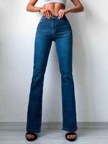 Cottnline High Waist Flare Leg Jeans - Dark Wash - View 4