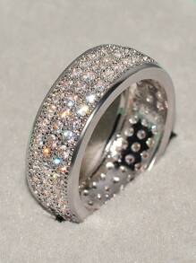 1入組奢華方晶鋯石裝飾戒指適合男士適合派對銀銅時尚受歡迎首飾類禮品派對 - 銀色 - 查看 1