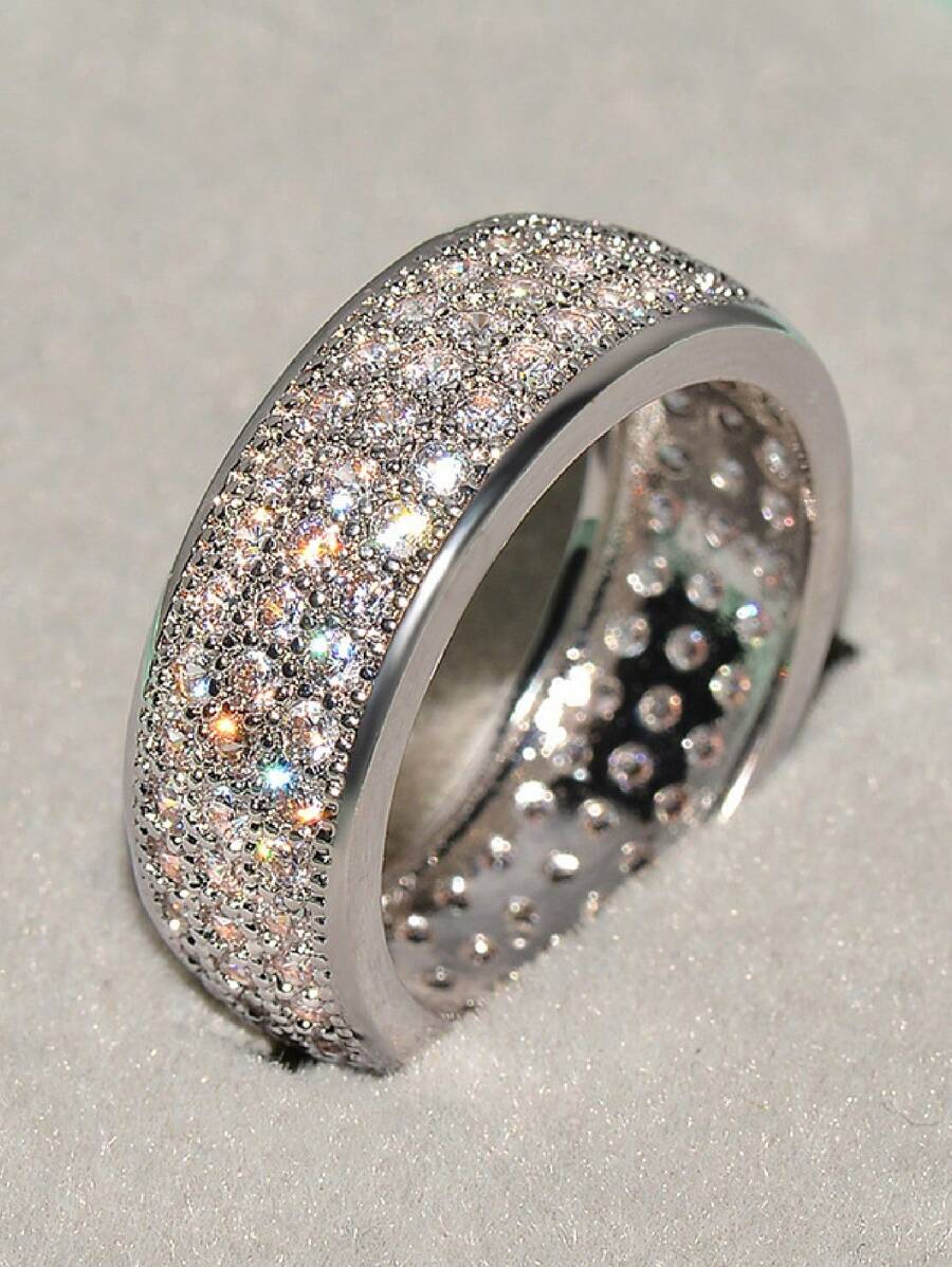 1入組奢華方晶鋯石裝飾戒指適合男士適合派對銀銅時尚受歡迎首飾類禮品派對 - 銀色 - 查看 1