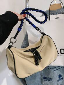 中等流浪包編織帶撞色滾邊 - 卡其色 - 查看 2