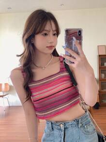 DAZY Striped Crop Wide Strap Top Festival Tank Tops