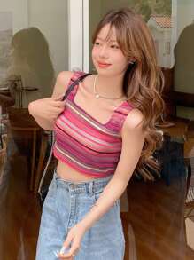 DAZY Striped Crop Wide Strap Top Festival Tank Tops