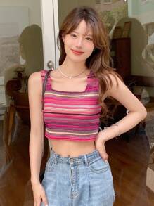 DAZY Striped Crop Wide Strap Top Festival Tank Tops