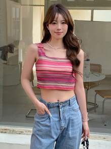 DAZY Striped Crop Wide Strap Top Festival Tank Tops