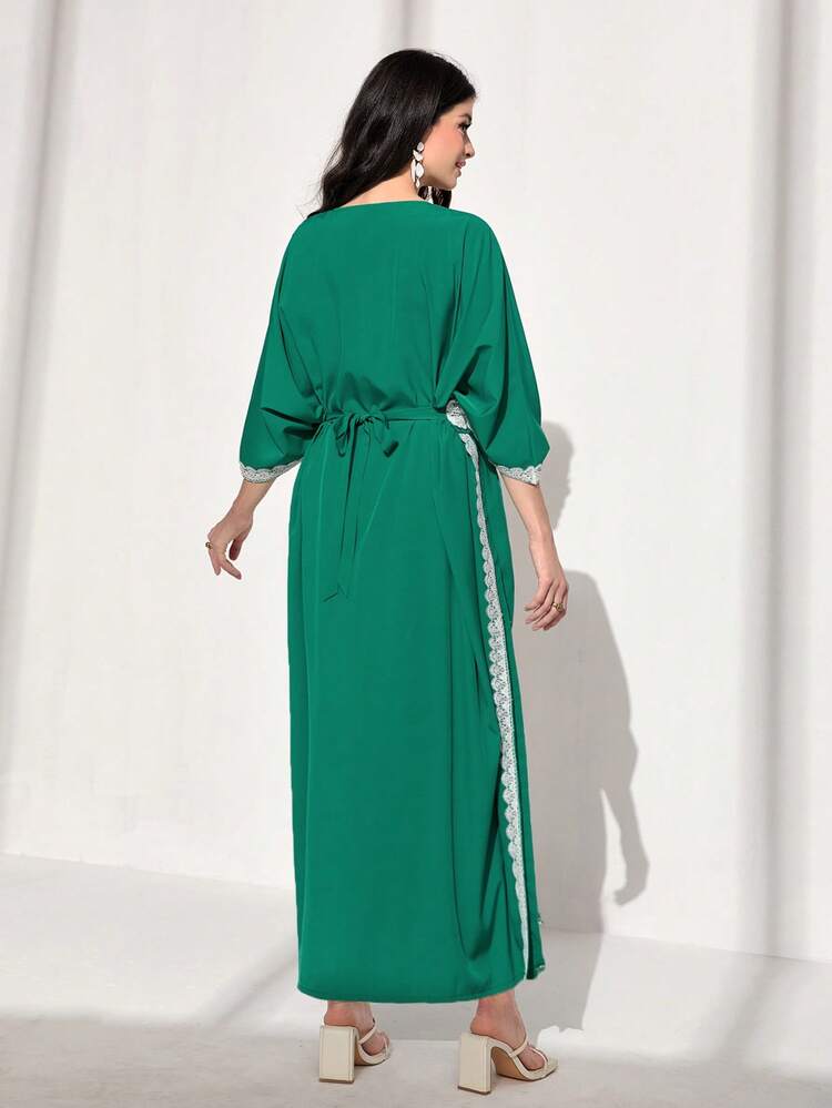 Contrast Lace Batwing Sleeve Kaftan