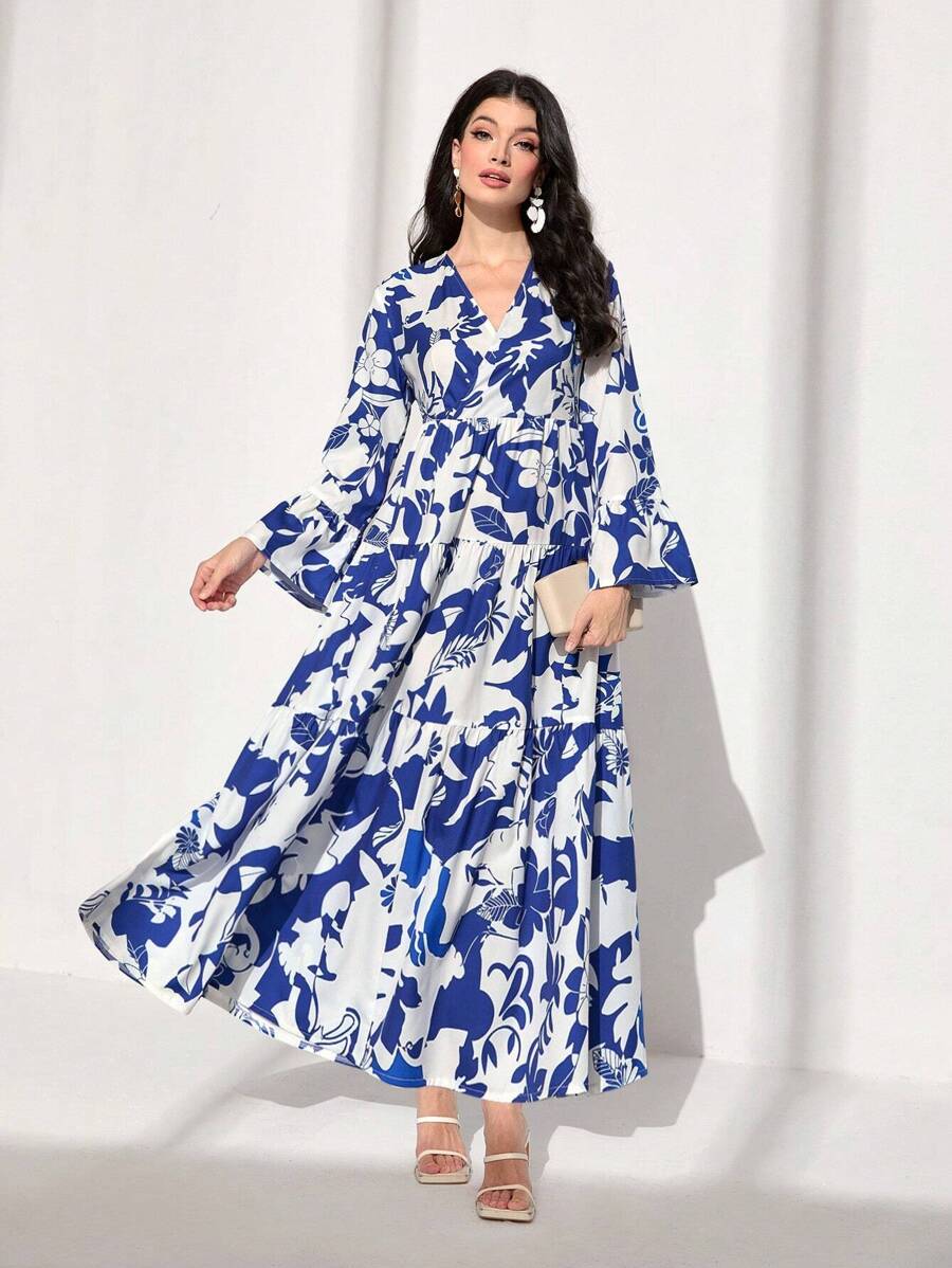 Mulvari 印花荷葉袖荷葉邊連衣裙 - 彩色 - 查看 1