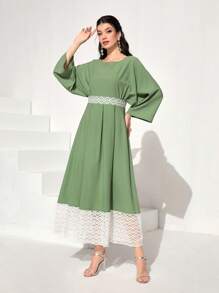 Seusyu 蕾絲拼接蝙蝠袖連衣裙 - 薄荷綠 - 查看 1