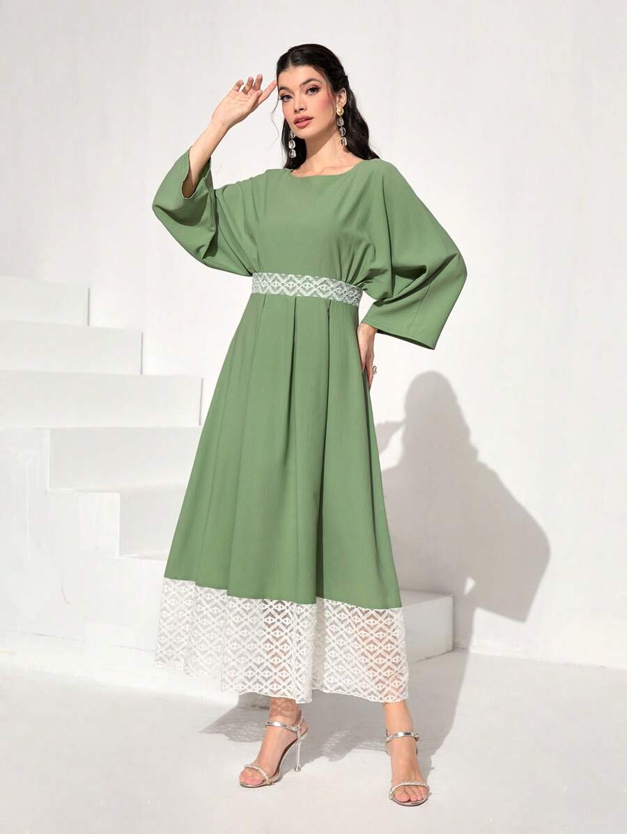 Seusyu 蕾絲拼接蝙蝠袖連衣裙 - 薄荷綠 - 查看 1