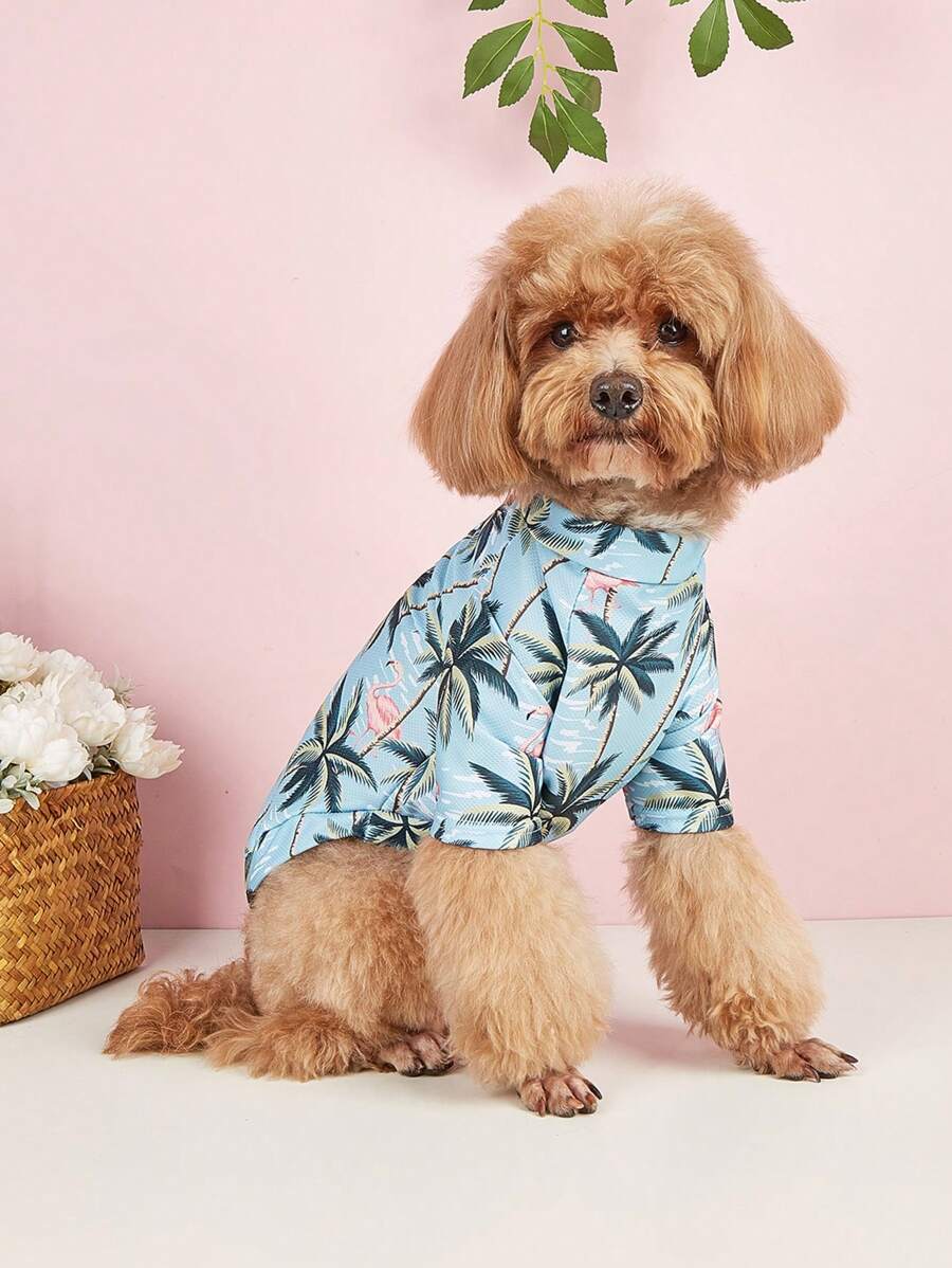 1pc Coconut Tree Print Pet Tee For Dog And Cat For Summer - Blue - View 1
