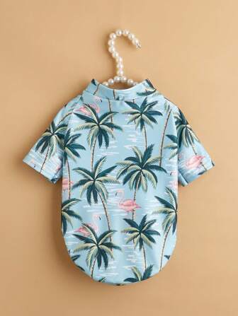 1pc Cute Hawaiian Floral Print Pet Cat T-Shirt Clothes For Teddy & Small Dog