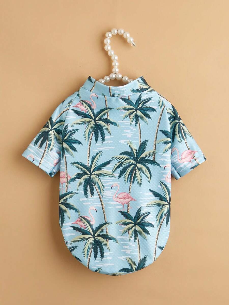 1pc Hawaiian Print Cute T-Shirt Clothes For Pets, Suitable For Cats And Small Dogs - Blue - View 1