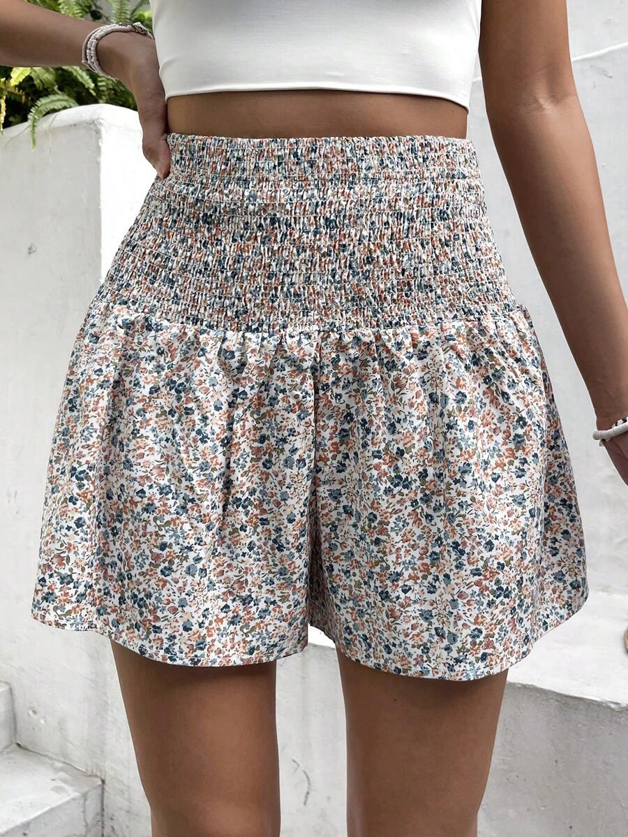 SHEIN Frenchy Ditsy Floral Print Wide Leg Shorts