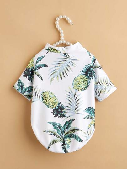 1件夏威夷印花可爱宠物T恤，适合猫咪和小型犬