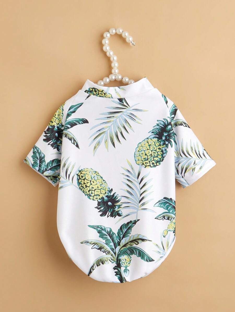 1pc Hawaiian Print Cute T-Shirt Clothes For Pets, Suitable For Cats And Small Dogs - White - View 1