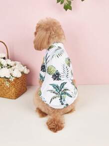 1pc Hawaiian Print Cute T-Shirt Clothes For Pets, Suitable For Cats And Small Dogs - White - View 6