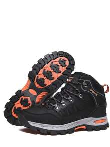 Women Letter Graphic Lace-up Front Sports Shoes, Sporty Outdoor Hiking Shoes - Black - View 3