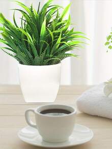 1入組綠色人造現代塑膠盆栽植物適用於家庭裝飾 - 綠色 - 查看 3