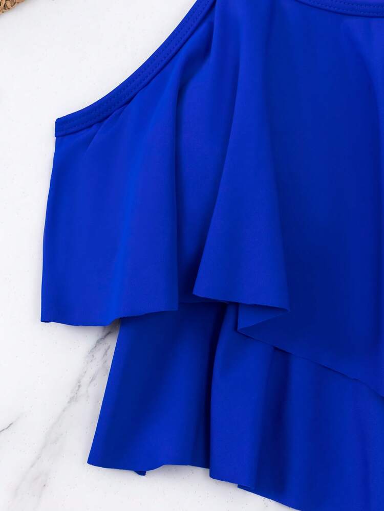 Summer Beach Ruffle Hem High Waisted Bikini Set