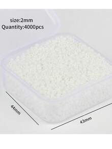 4000 顆/盒 2*2 毫米圓形玻璃籽珠，適用於 Diy 手鍊、項鍊和其他珠寶製作 - 白色 - 查看 4