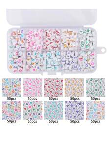 500 hạt/bộ họa tiết chữ cái thời trang DIY cho bé gái dùng để làm đồ trang sức DIY - Nhiều màu - Xem 3