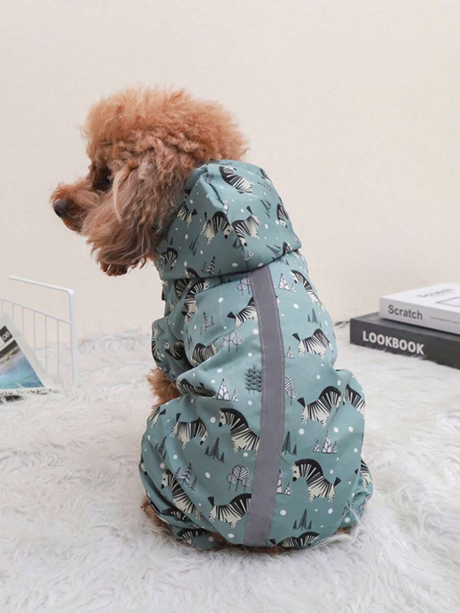 1pc Cartoon Zebra Pattern Reflective Strip Pet Raincoat For Dog And Cat For Rainy Day - Green - View 1