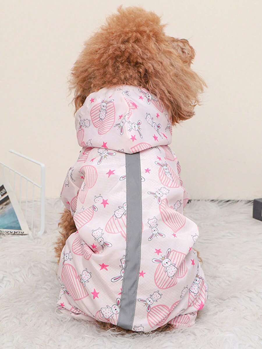 1 pieza con estampado de conejo Tira reflectante Impermeable para mascota para perro con gato para día lluvioso - Rosa - Ver 1