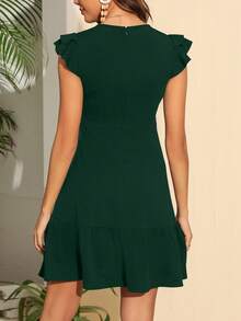 Solid Ruffle Hem Dress - Dark Green - View 2