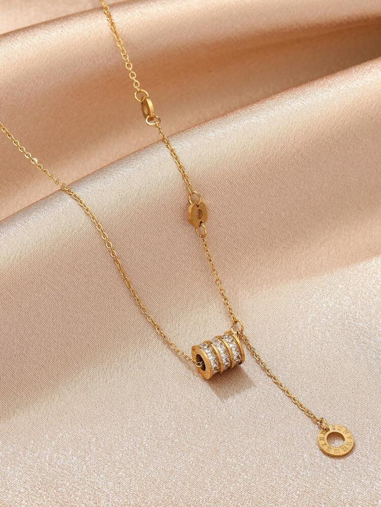 1pc Fashion Roman Numeral Detail Cubic Zirconia Decor Pendant Necklace For Women For Daily Decoration