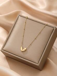 1 件时尚不锈钢心形设计吊坠项链，适合女士约会礼物情人节、妈妈、母亲、母亲节、礼物 - 金黃色 - 查看 1