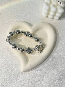 1入組電鍍愛心裝飾串珠手機掛繩帶固定夾卡 - 銀色 - 查看 3