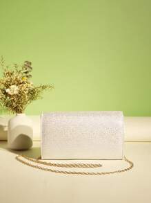 Flap Envelope Bag Chain Glitter Glamorous For Party, Perfect Bride Purse For Wedding, Prom & Party Events - Beige - View 2